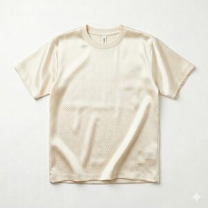 100% Silk Short Sleeve Tee Womens Sz L Cream Unisex Quiet Luxury Clean Girl Top
